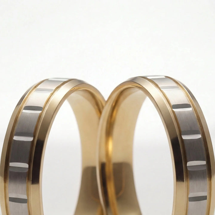 Majestic Star - Cut Two - Tone 14K Gold Wedding Band — 5mm - Majestic Jewellery