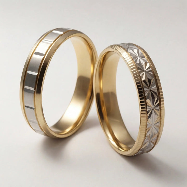 Majestic Star - Cut Two - Tone 14K Gold Wedding Band — 5mm - Majestic Jewellery