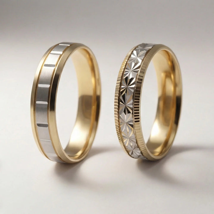 Majestic Star - Cut Two - Tone 14K Gold Wedding Band — 5mm - Majestic Jewellery