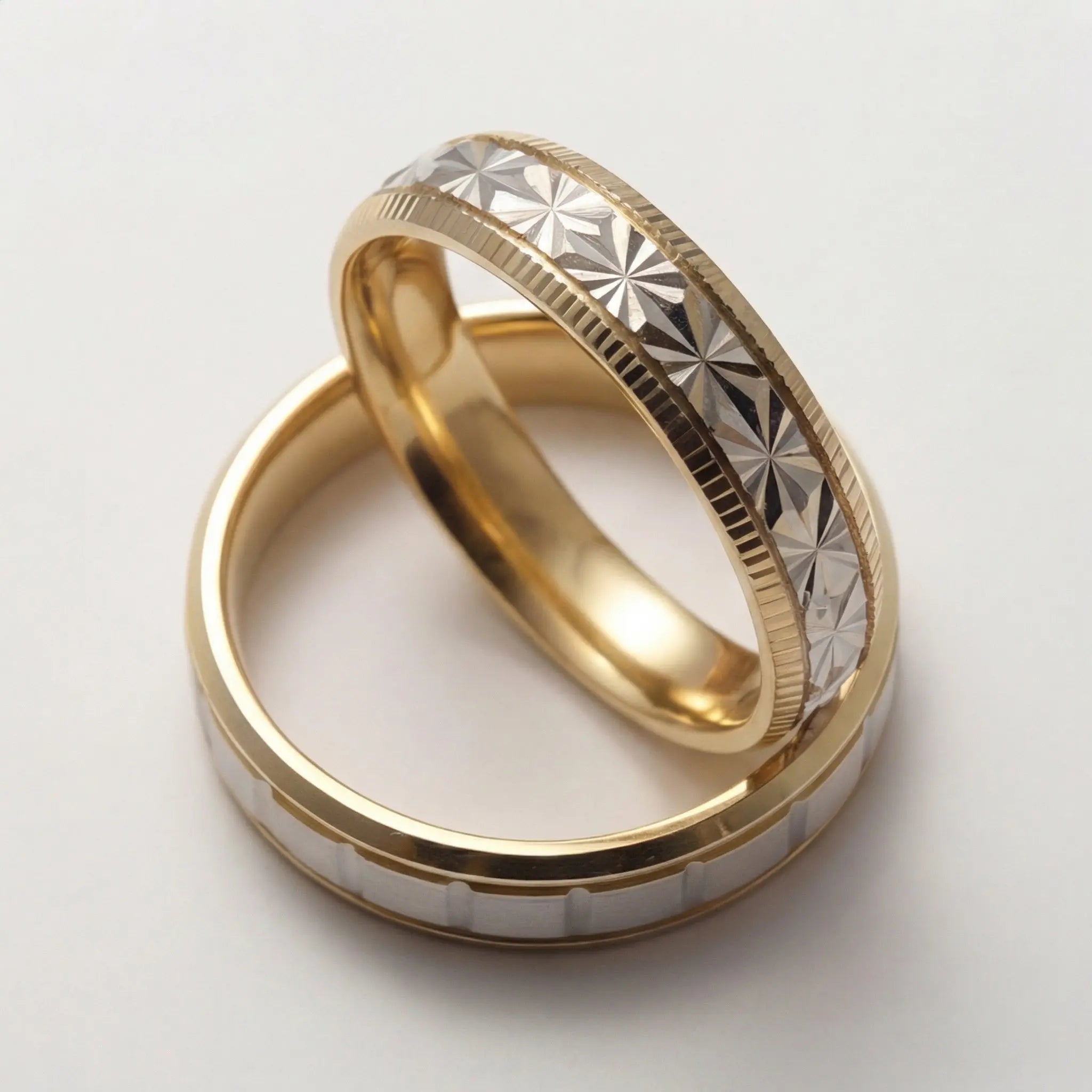 Majestic Star - Cut Two - Tone 14K Gold Wedding Band — 5mm - Majestic Jewellery
