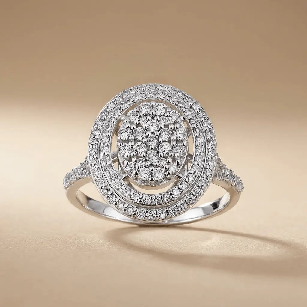 Majestic Oval Diamond Halo Ring — 14K White Gold - Majestic Jewellery