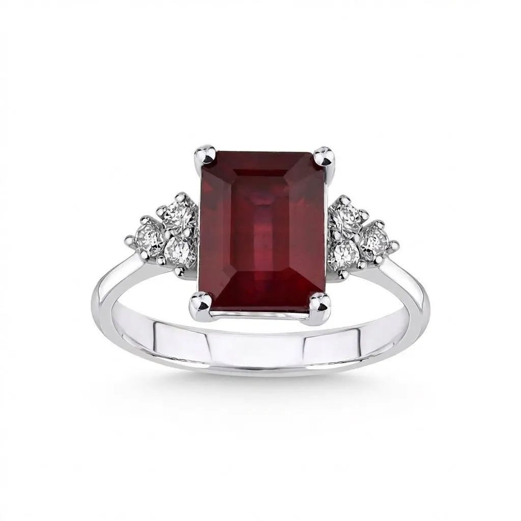 Majestic Emerald - Cut Ruby Diamond Ring — 14K White Gold - Majestic Jewellery