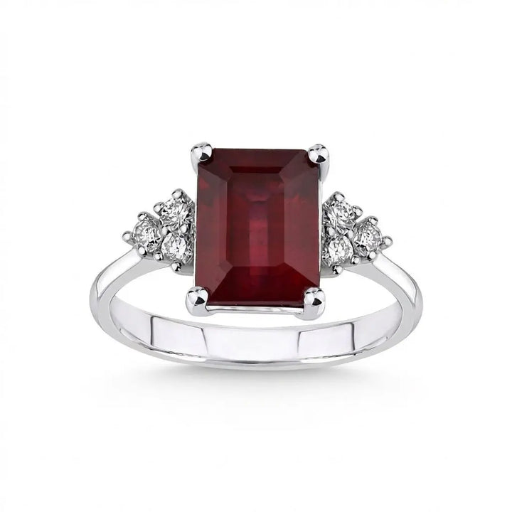 Emerald Cut Ruby Diamond solid diamond ring by Majestic Jewellery