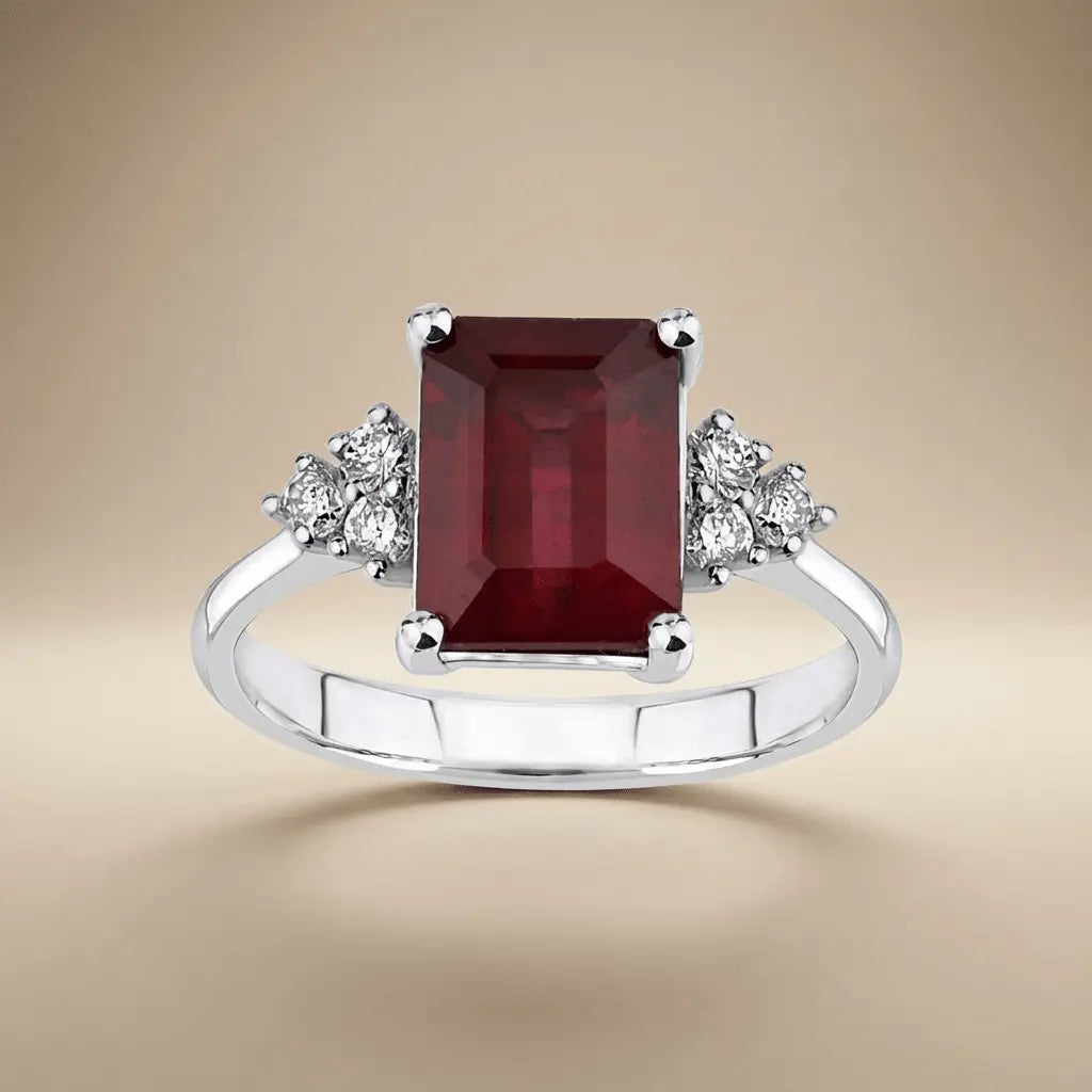 Majestic Emerald - Cut Ruby Diamond Ring — 14K White Gold - Majestic Jewellery