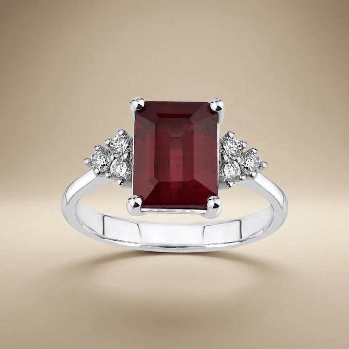 Emerald Cut Ruby Diamond solid diamond ring by Majestic Jewellery