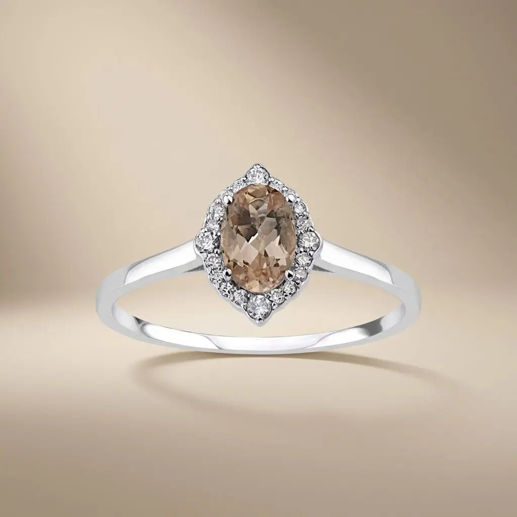Majestic Morganite Diamond Halo Ring — 14K White Gold - Majestic Jewellery