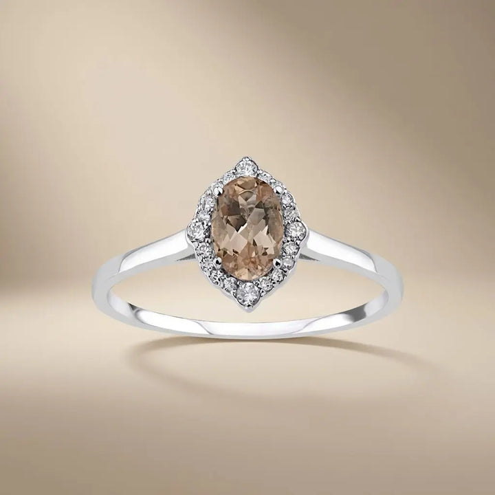 Morganite Diamond Halo solid diamond ring by Majestic Jewellery