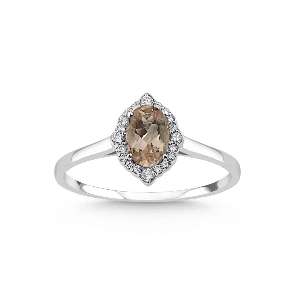 Majestic Morganite Diamond Halo Ring — 14K White Gold - Majestic Jewellery