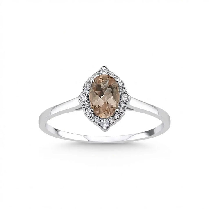 Morganite Diamond Halo solid diamond ring by Majestic Jewellery