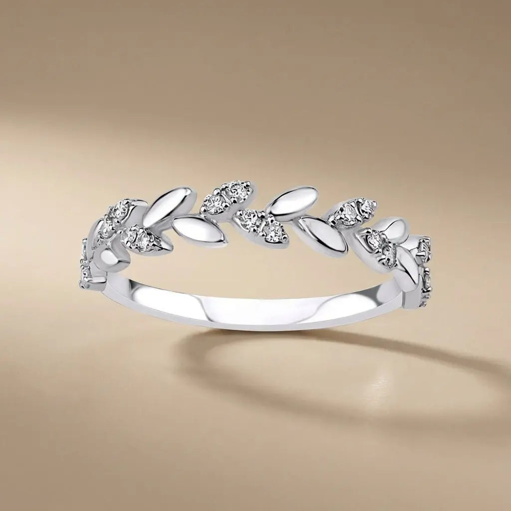 Majestic Diamond Leaf Ring — 14K White Gold - Majestic Jewellery