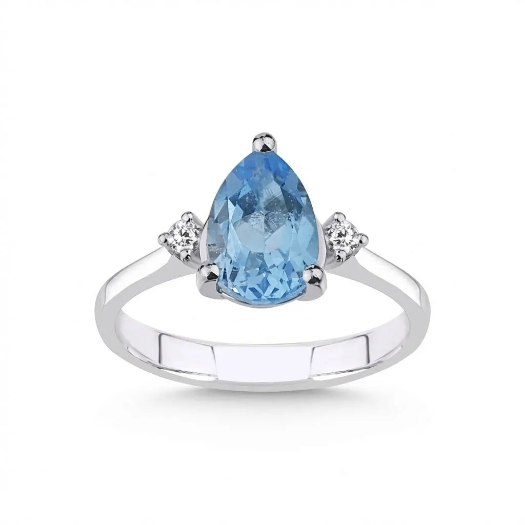 Majestic Pear Cut Topaz Diamond Ring — 14K White Gold - Majestic Jewellery