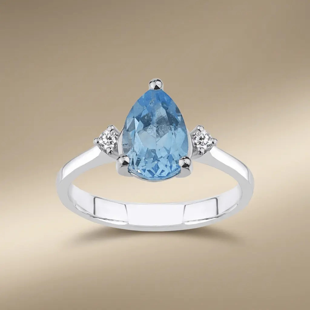 Majestic Pear Cut Topaz Diamond Ring — 14K White Gold - Majestic Jewellery