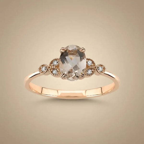 Morganite Diamond 0.6ct – morganite gold ring in solid 14ct/14K gold by Majestic Jewellery