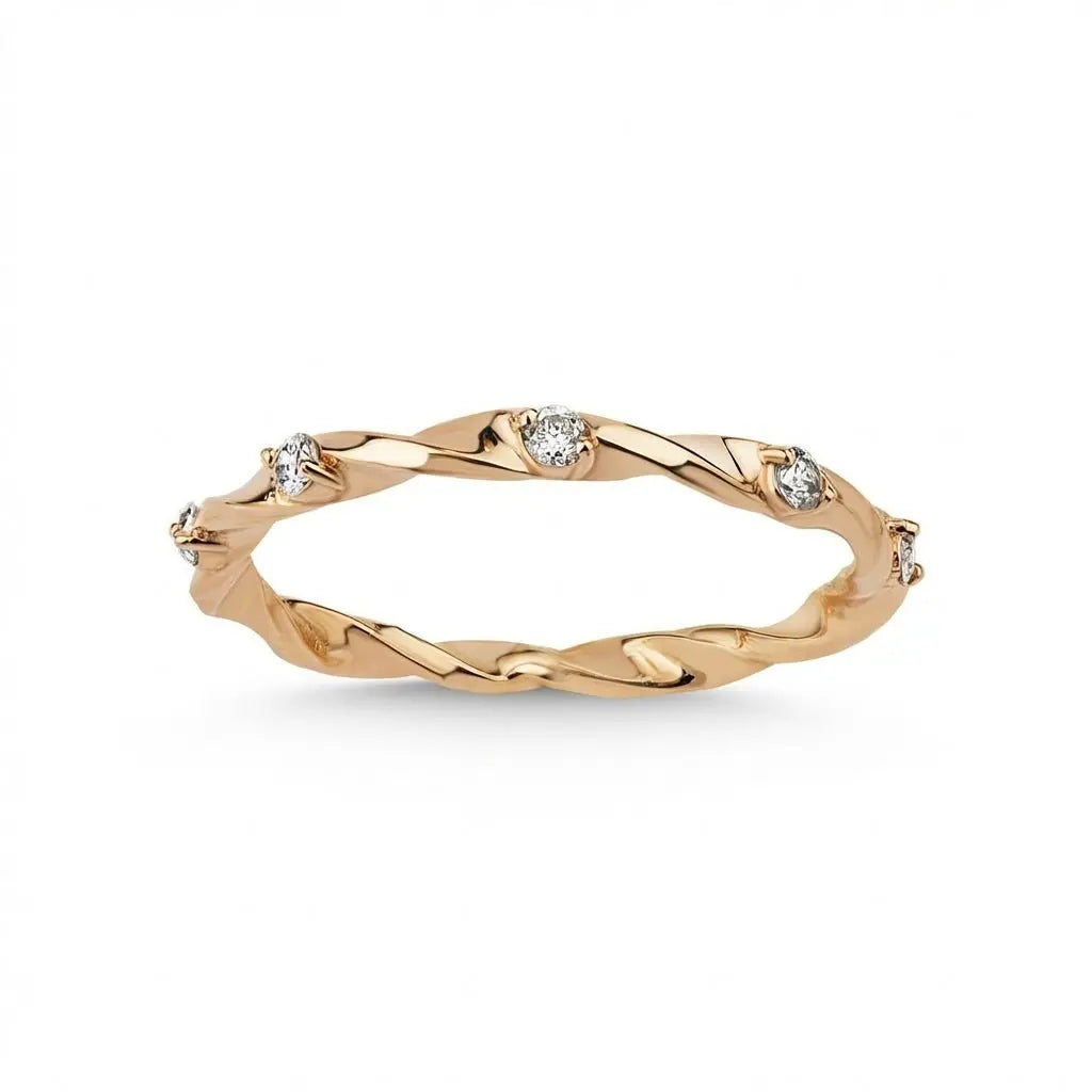 Organic Twist Diamond solid gold wedding band by Majestic Jewellery