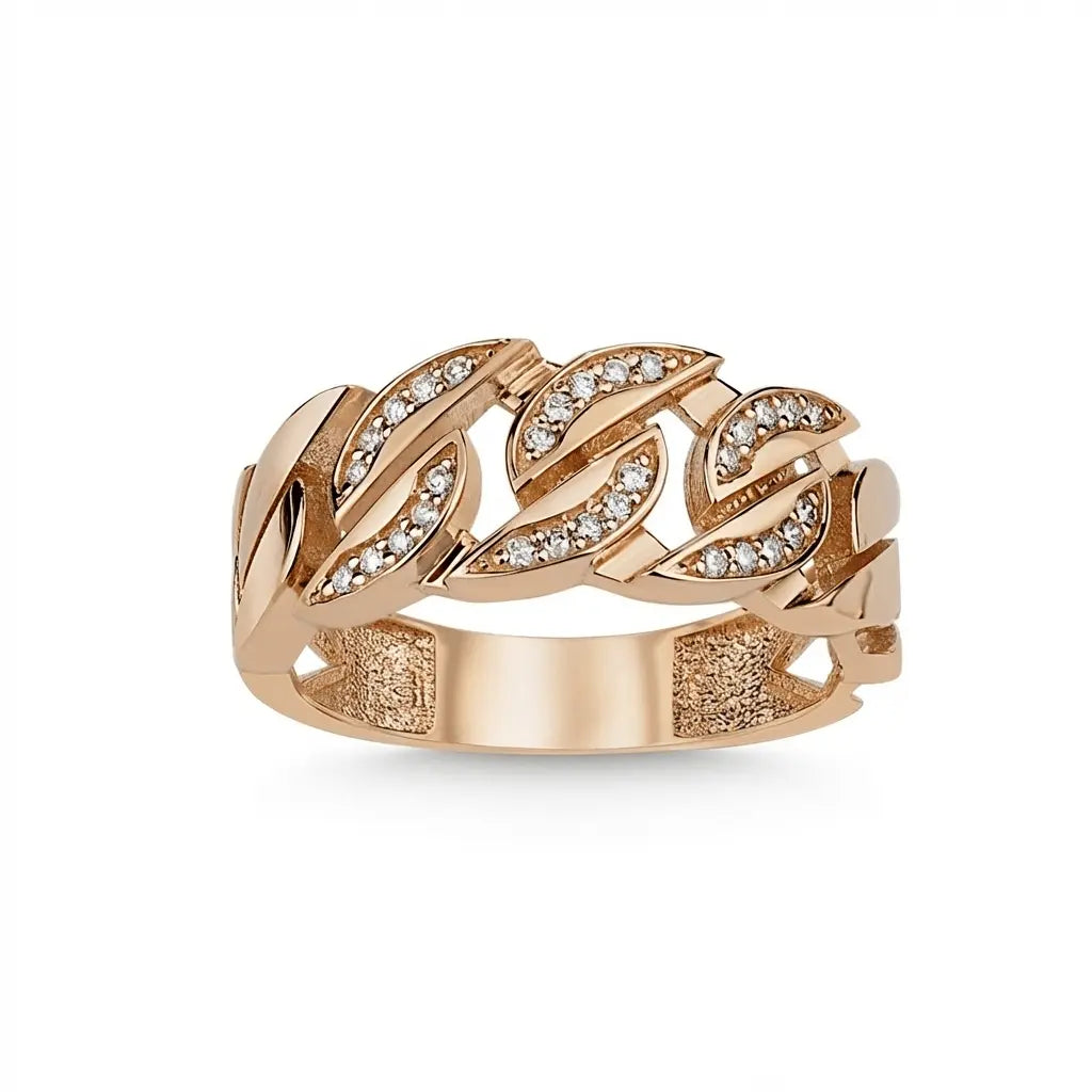 Diamond Leaf Link solid diamond ring by Majestic Jewellery