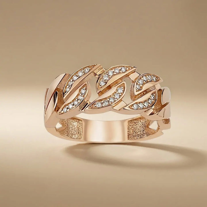 Diamond Leaf Link solid diamond ring by Majestic Jewellery