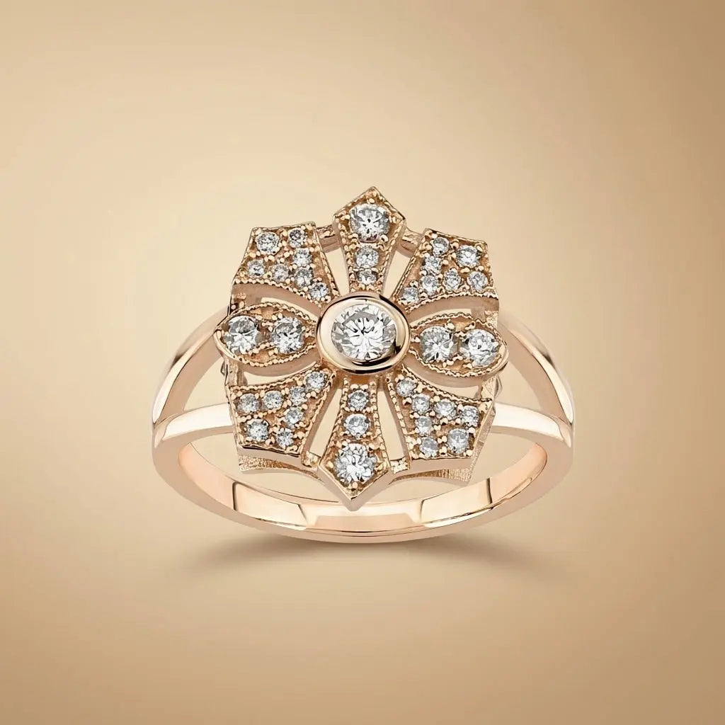Vintage Floral Diamond solid diamond ring by Majestic Jewellery