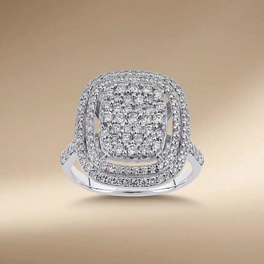 Double Halo Diamond solid diamond ring by Majestic Jewellery