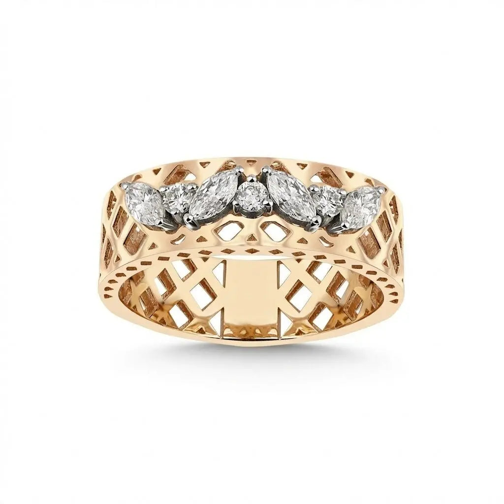 Marquise Diamond solid gold wedding band by Majestic Jewellery