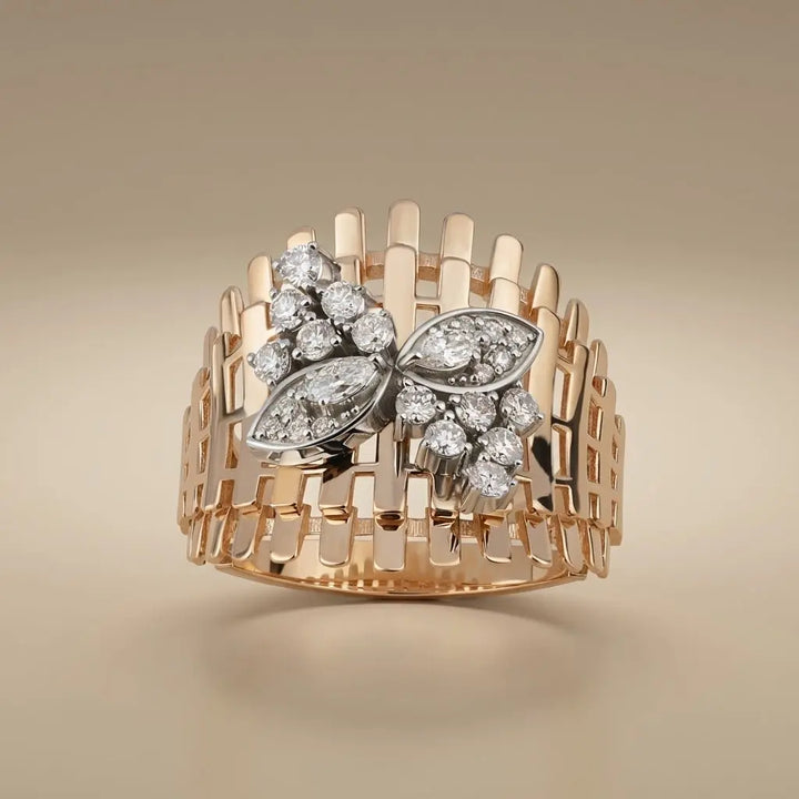 Floral Diamond Statement solid diamond ring by Majestic Jewellery