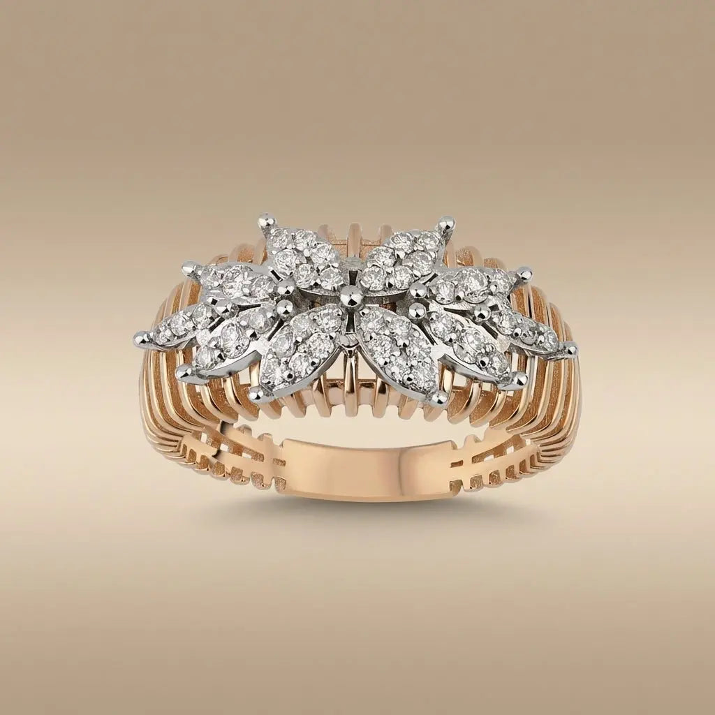 Floral Cluster Diamond Statement Ring — 14K Gold - Majestic Jewellery