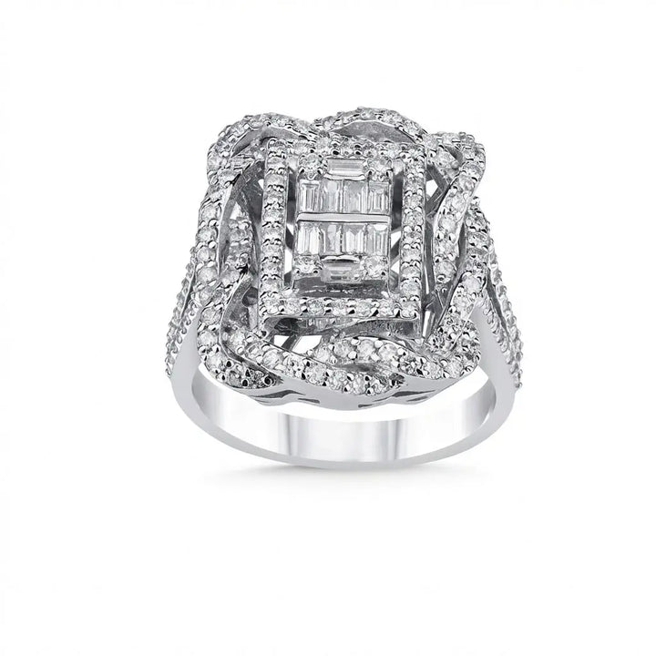 Luxury Baguette & Pavé Diamond Statement solid diamond ring by Majestic Jewellery