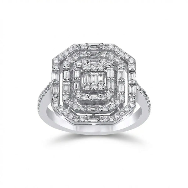 Geometric Baguette Halo Diamond solid diamond ring by Majestic Jewellery