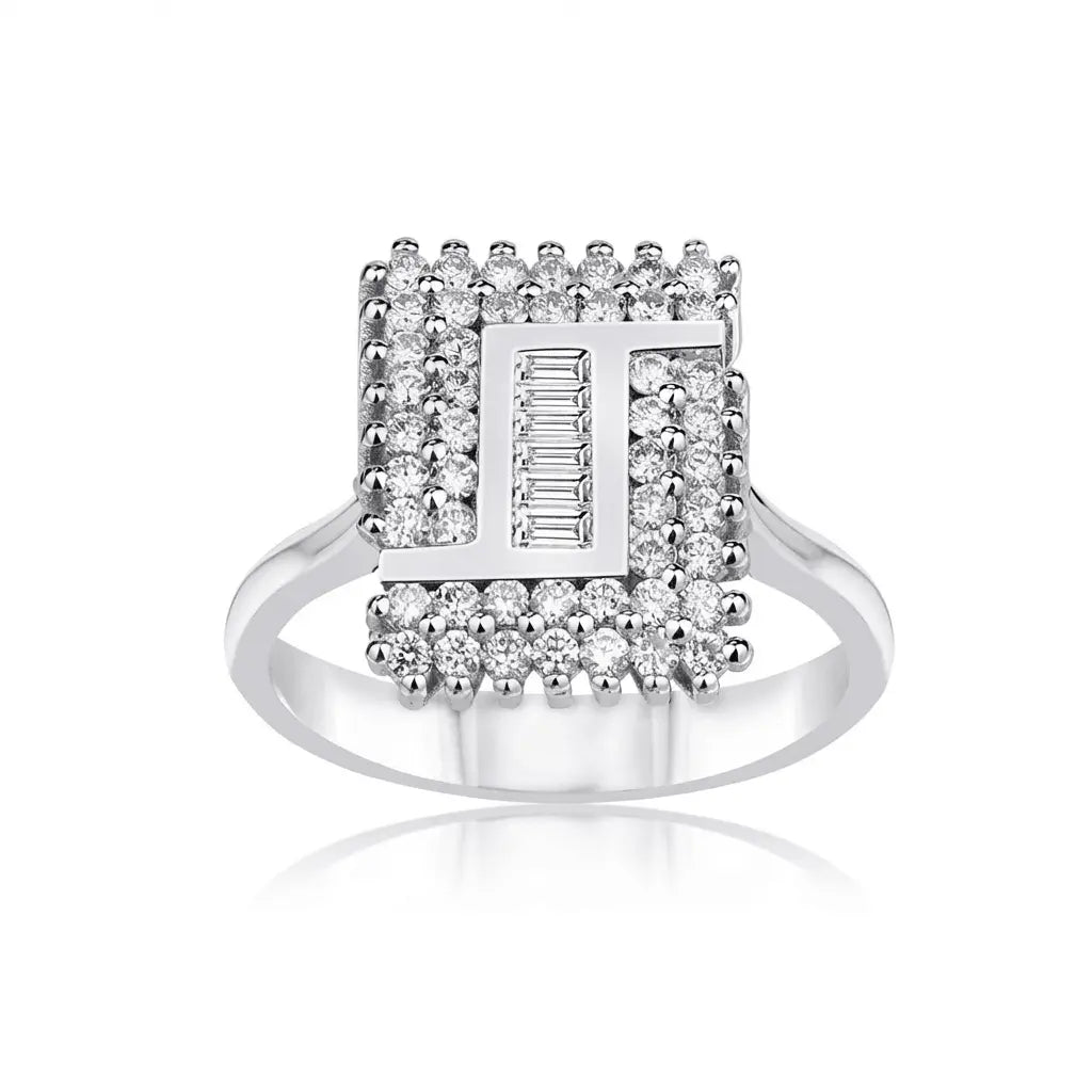 Geometric Baguette Diamond Frame Ring — 14K White Gold - Majestic Jewellery