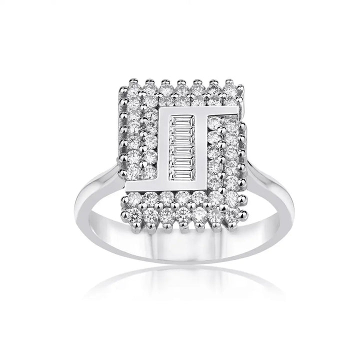 Geometric Baguette Diamond Frame solid diamond ring by Majestic Jewellery