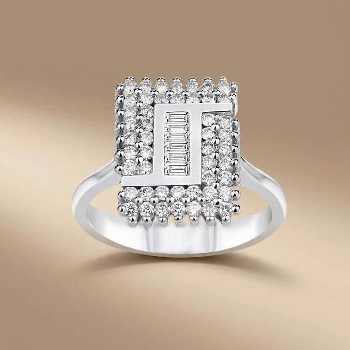 Geometric Baguette Diamond Frame solid diamond ring by Majestic Jewellery