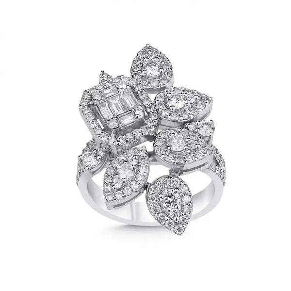 Floral Diamond Cluster Statement solid diamond ring by Majestic Jewellery