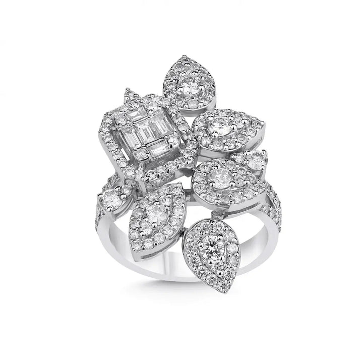 Floral Diamond Cluster Statement solid diamond ring by Majestic Jewellery