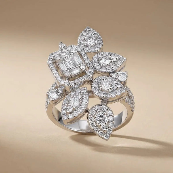 Floral Diamond Cluster Statement solid diamond ring by Majestic Jewellery