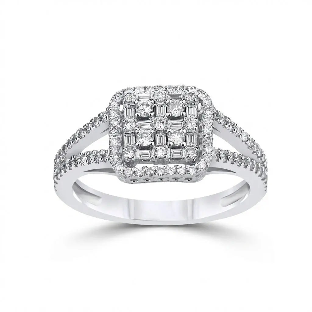 Diamond Cluster Halo Ring — 14K White Gold - Majestic Jewellery