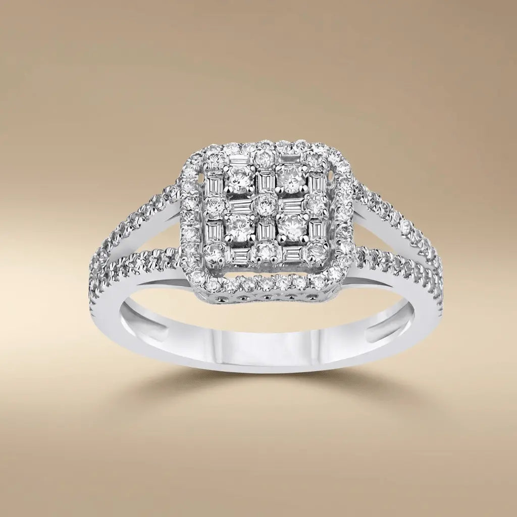 Diamond Cluster Halo Ring — 14K White Gold - Majestic Jewellery
