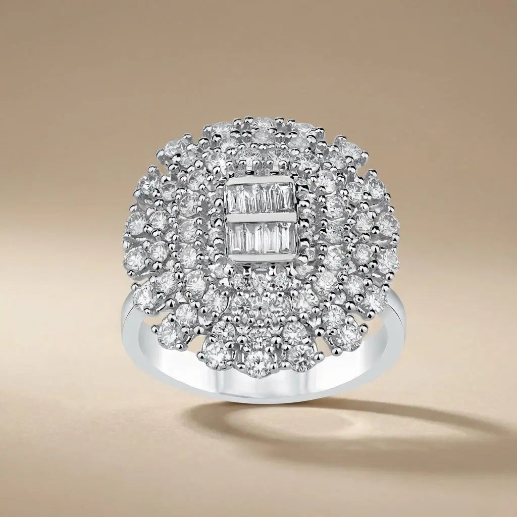 Vintage Floral Diamond Cluster Ring — 14K White Gold - Majestic Jewellery