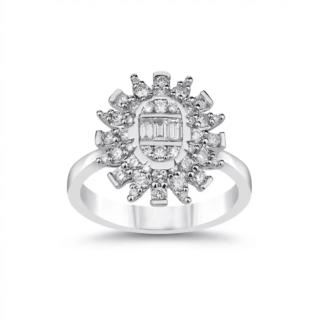 Sunburst Diamond Cluster Ring — 14K White Gold - Majestic Jewellery