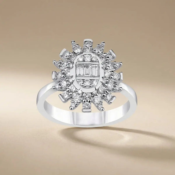 Sunburst Diamond Cluster solid diamond ring by Majestic Jewellery