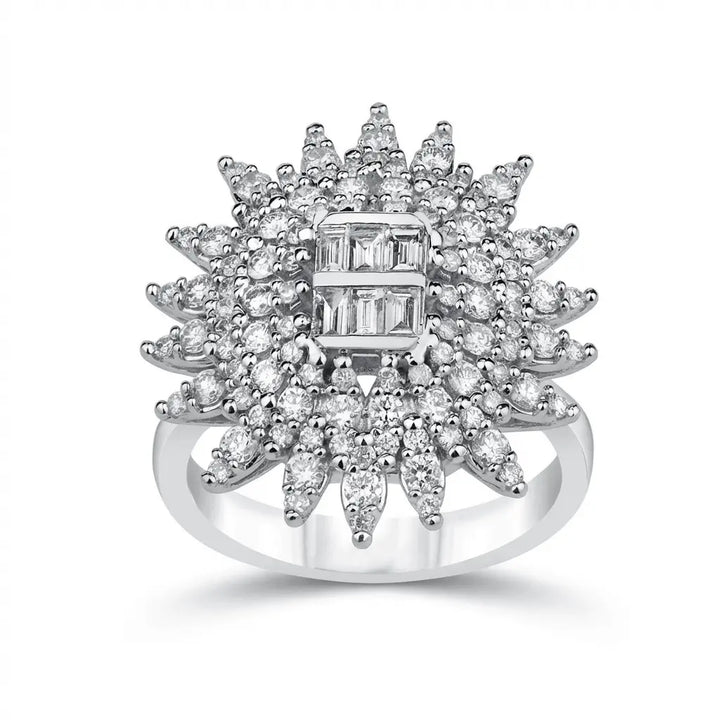 Radiant Sunburst Diamond Statement solid diamond ring by Majestic Jewellery