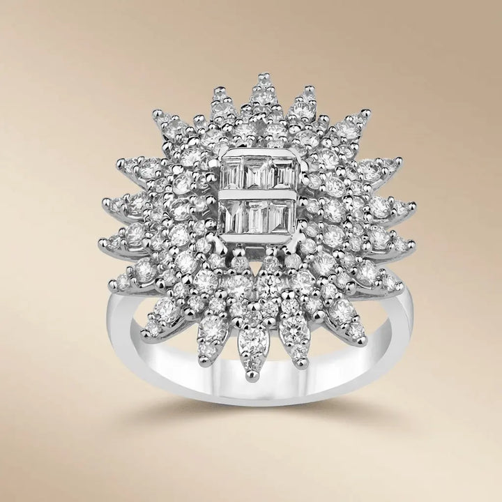 Radiant Sunburst Diamond Statement solid diamond ring by Majestic Jewellery