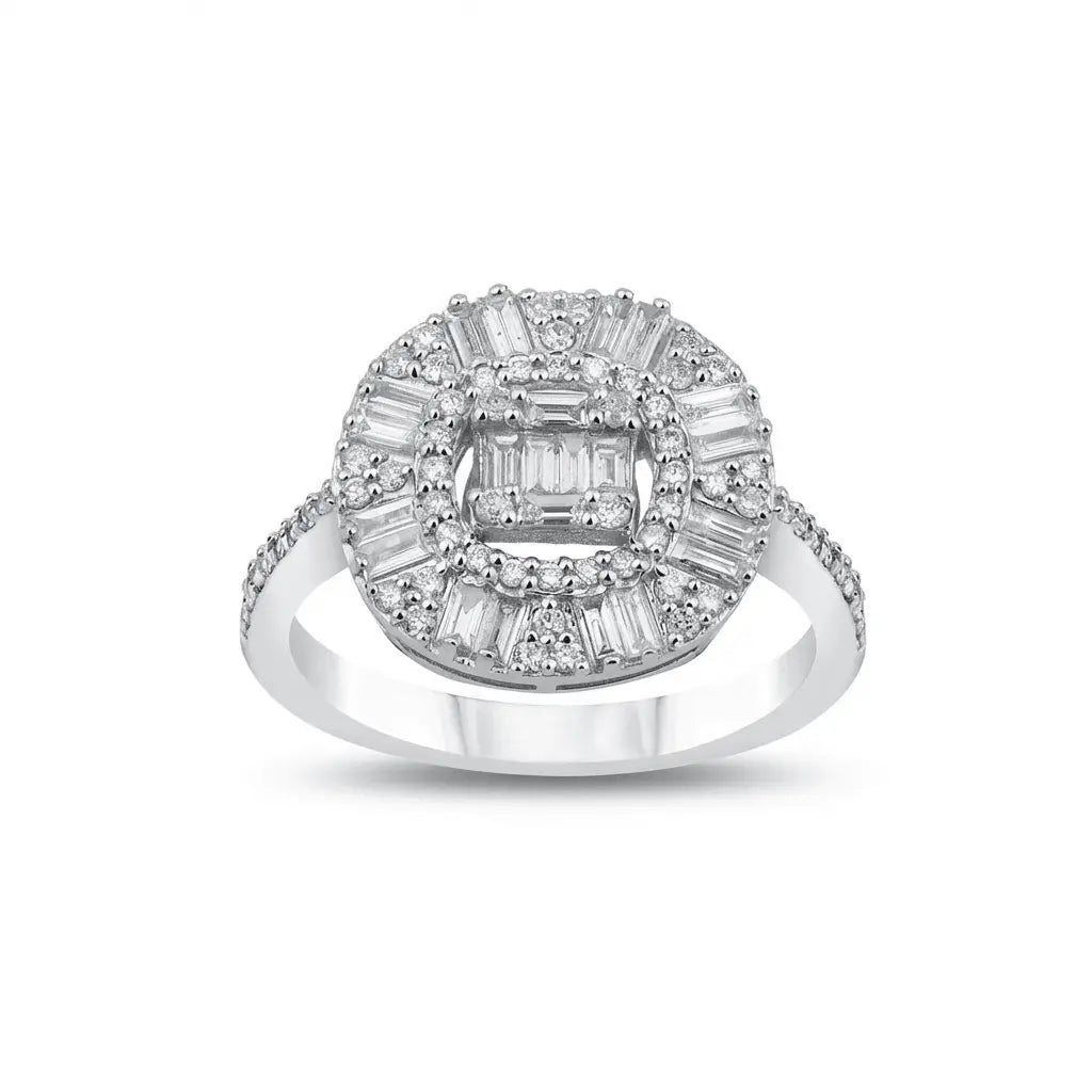 Baguette Halo Diamond Cluster in 0.83 ct Natural Diamonds solid diamond ring by Majestic Jewellery