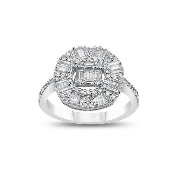 Baguette Halo Diamond Cluster in 0.83 ct Natural Diamonds solid diamond ring by Majestic Jewellery