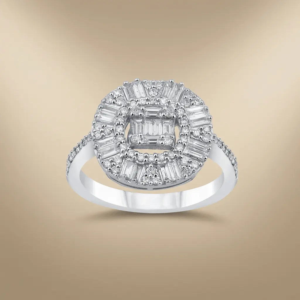 Baguette Halo Diamond Cluster in 0.83 ct Natural Diamonds solid diamond ring by Majestic Jewellery