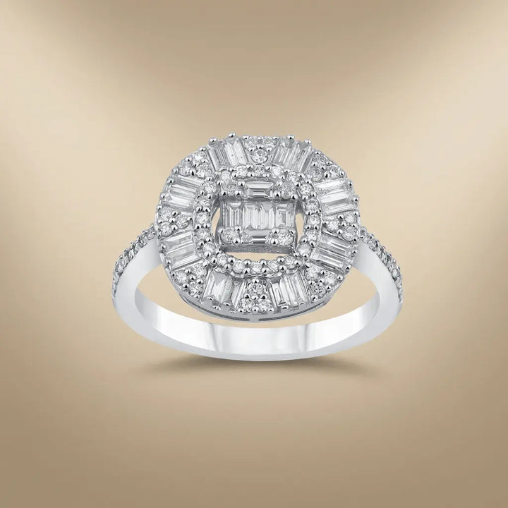 Baguette Halo Diamond Cluster in 0.83 ct Natural Diamonds solid diamond ring by Majestic Jewellery