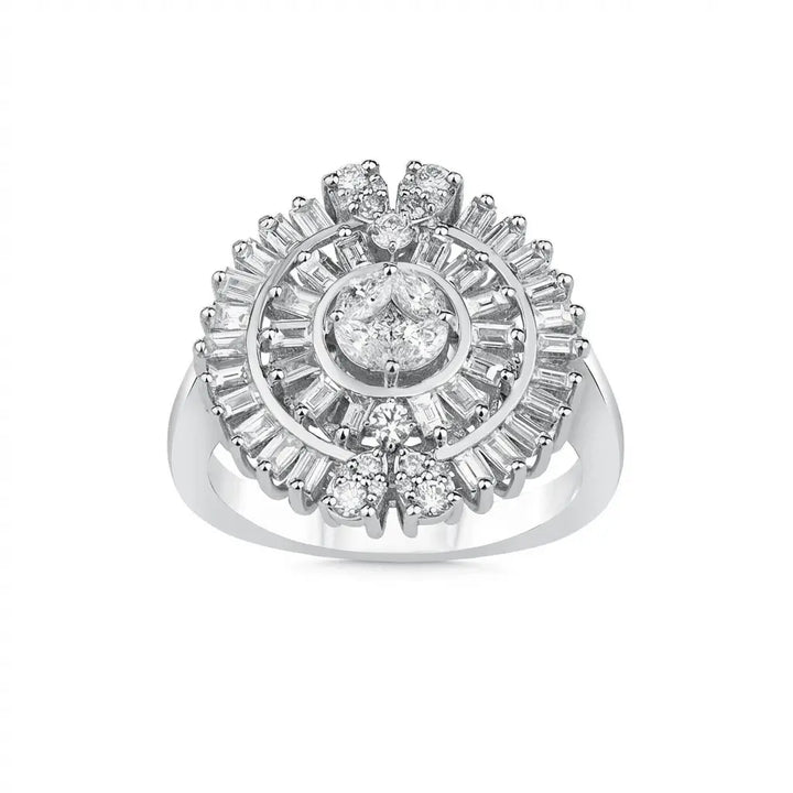Floral Baguette Halo Diamond in 1.20 ct Natural Diamonds solid diamond ring by Majestic Jewellery