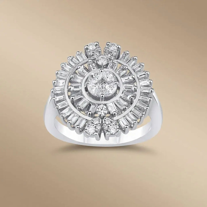 Floral Baguette Halo Diamond in 1.20 ct Natural Diamonds solid diamond ring by Majestic Jewellery