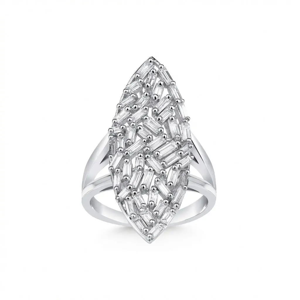 Marquise Baguette Diamond Statement Ring in 14K White Gold – 0.96 ct Natural Diamonds - Majestic Jewellery