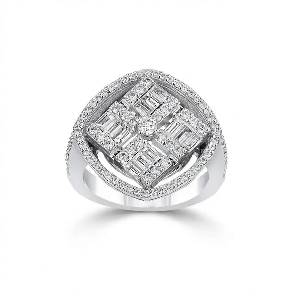 Square Halo Baguette & Round Diamond Cluster in 1.28 ct Natural Diamonds solid diamond ring by Majestic Jewellery