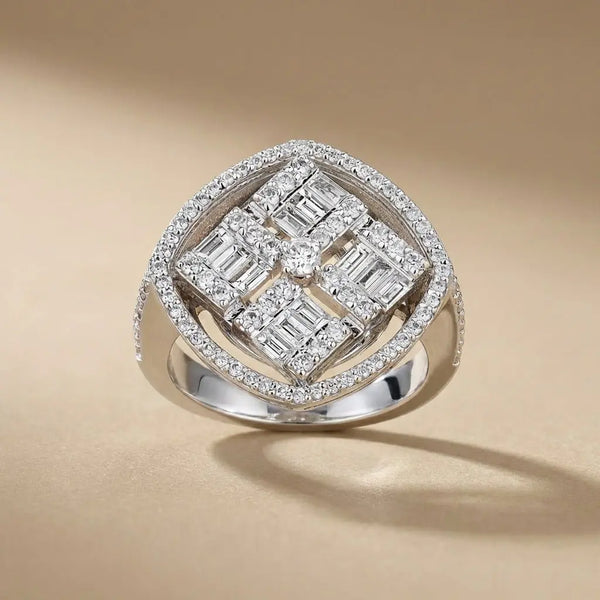 Square Halo Baguette & Round Diamond Cluster in 1.28 ct Natural Diamonds solid diamond ring by Majestic Jewellery