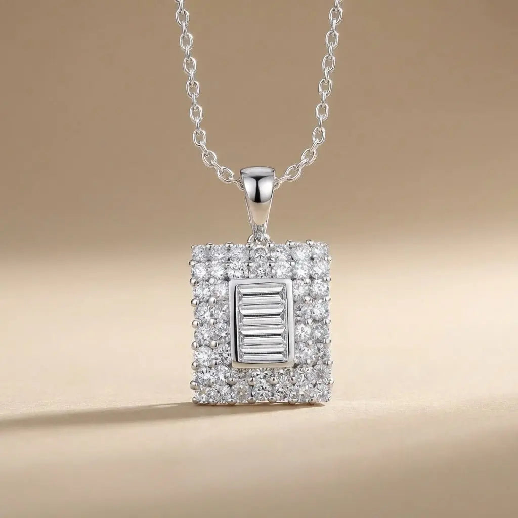 Square Baguette Diamond Cluster Pendant in 14K White Gold – 1.02 ct Natural Diamonds - Majestic Jewellery